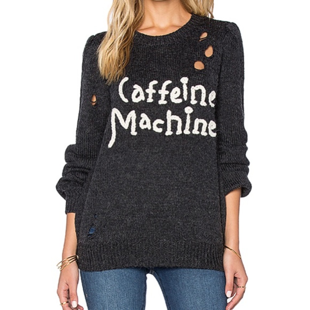 Wildfox Caffeine Machine Distressed Wool Sweater